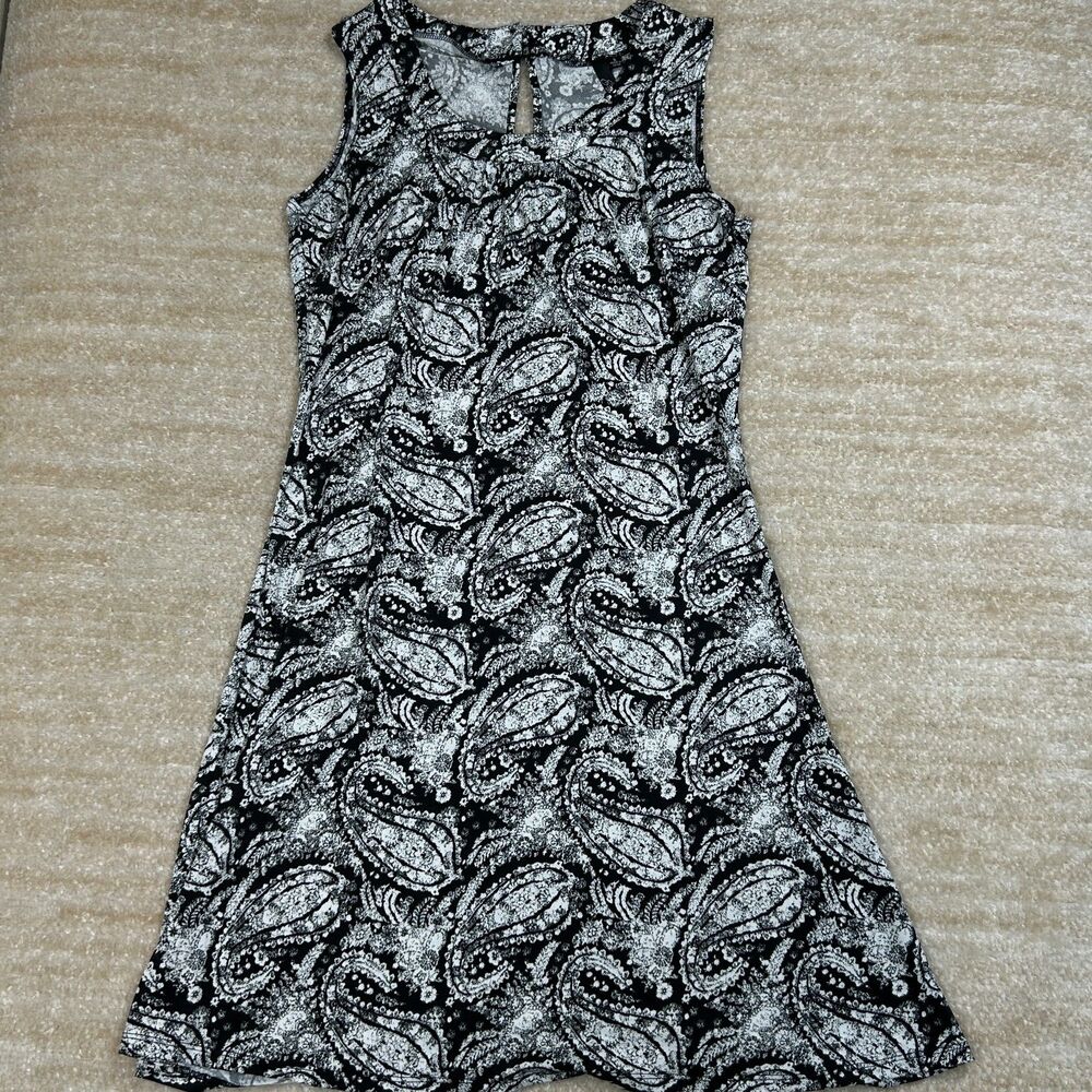 Essentials by Milano Womens S Black White Paisley Sleeveless Dress